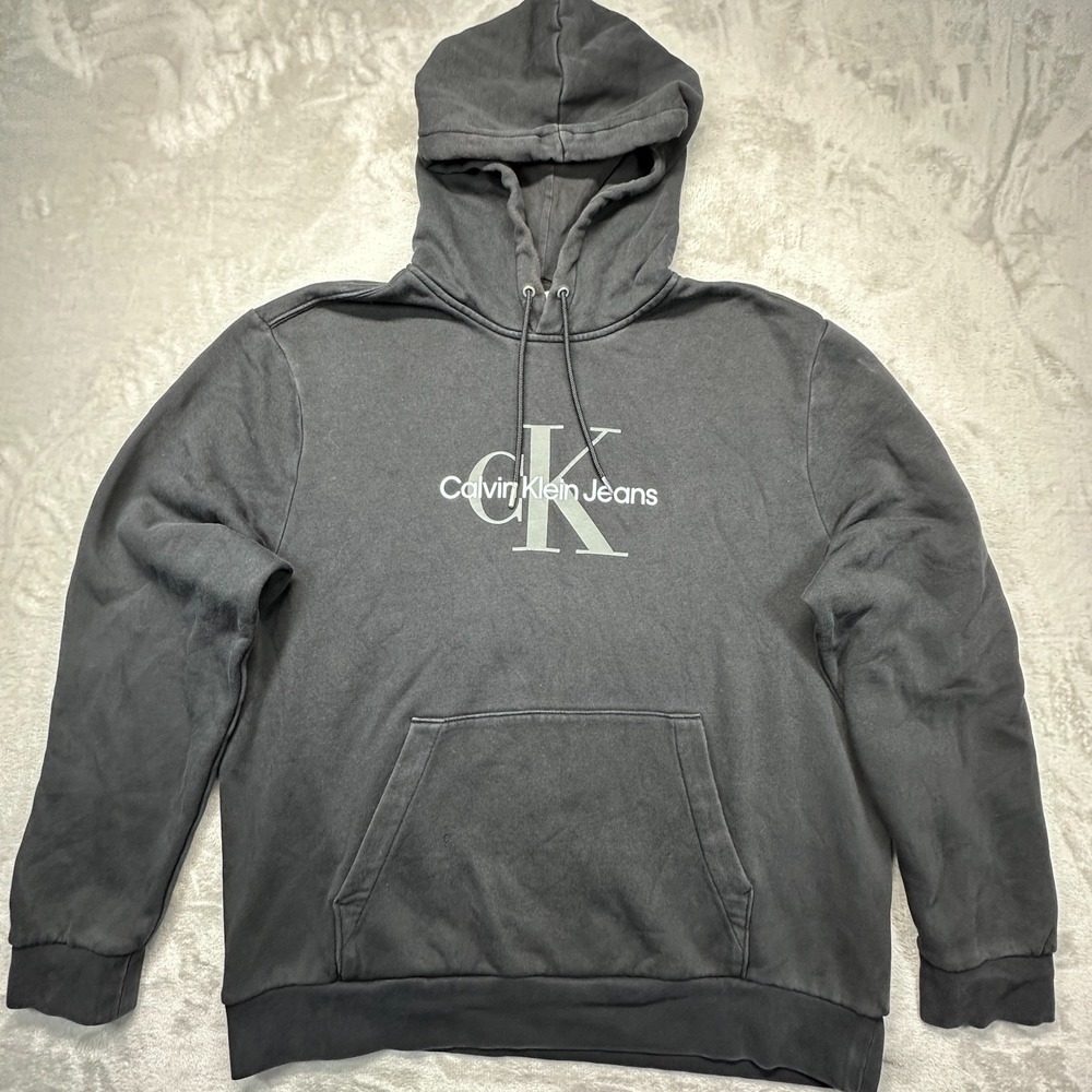Calvin Klein Jeans Mens Black Monologo Seasonal Streetwear Hoodie Sweatshirt